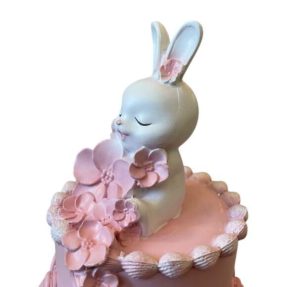 Sweet Treats 13in Pink Floral Easter Bunny Faux Cake with Macaroons Decor NEW - Picture 8 of 16